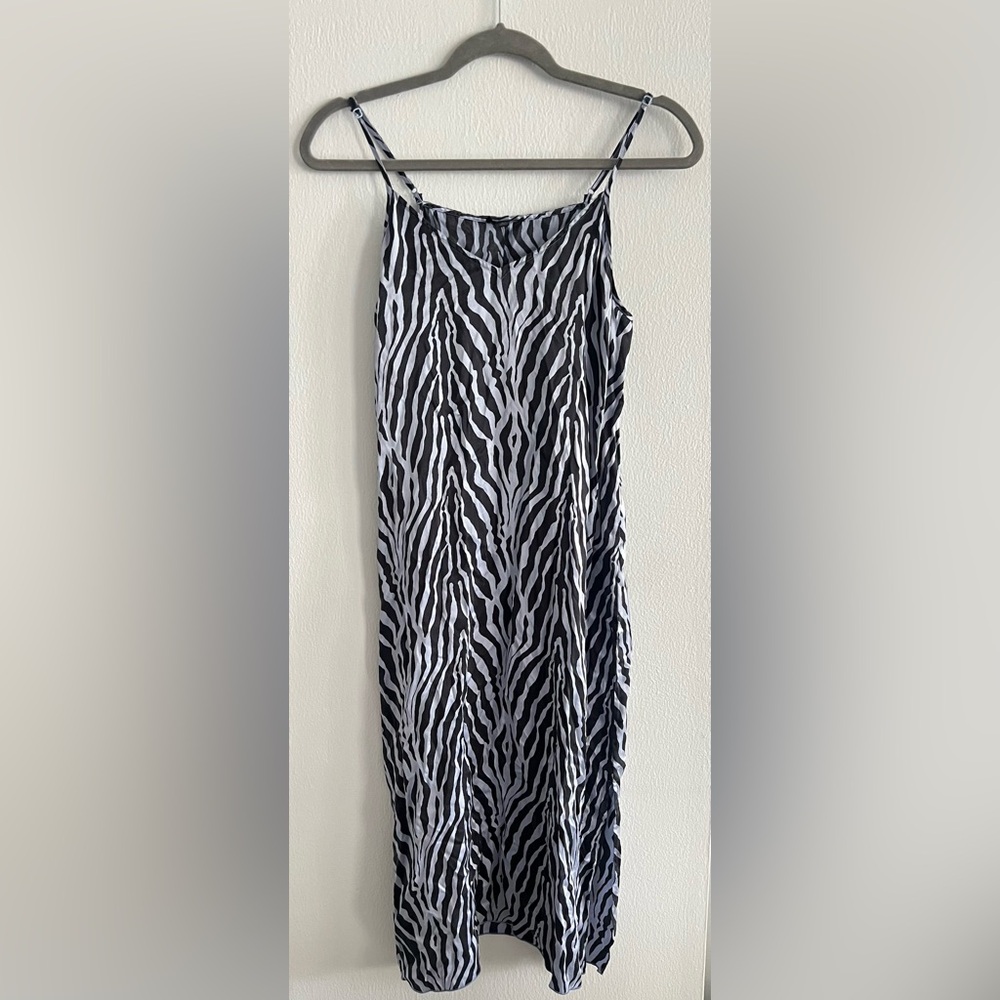 ATM Blue Zebra print Midi Satin Dress
